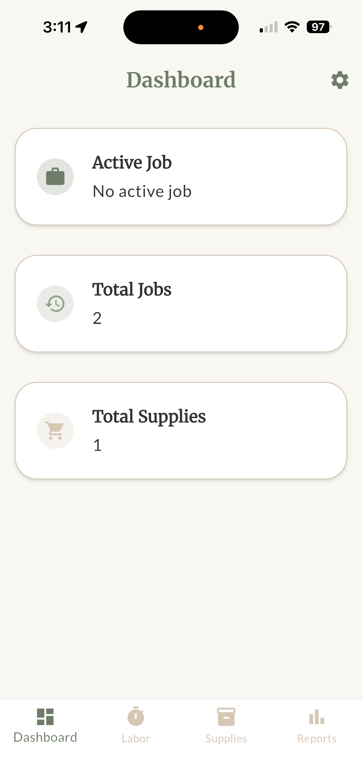 STR Tracker dashboard showing active job, total jobs, and total supplies