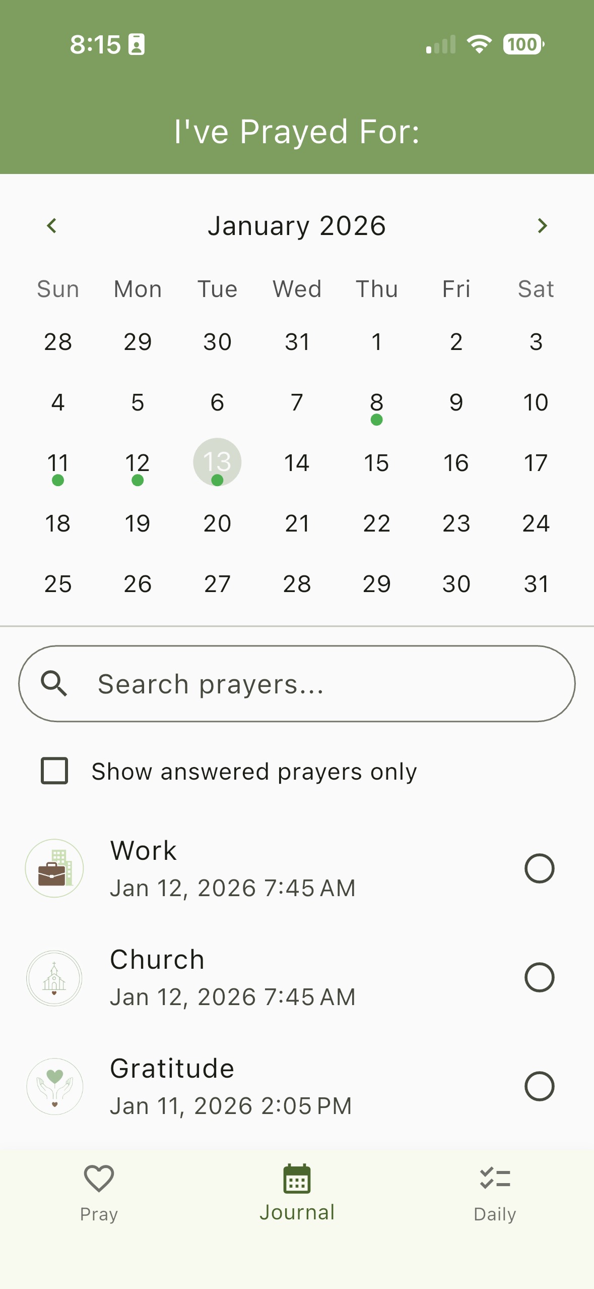 Without Ceasing Journal Screen